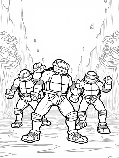 A coloring page of Teenage Mutant Ninja Turtles VR action