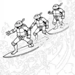 Teenage Mutant Ninja Turtles surfing