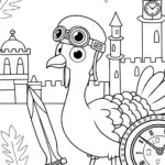 Turkey time traveler coloring page