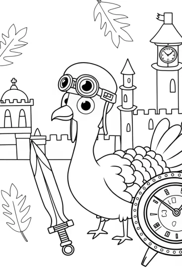 A coloring page of Turkey time traveler coloring page