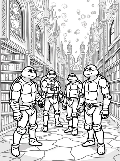 A coloring page of Teenage Mutant Ninja Turtles library