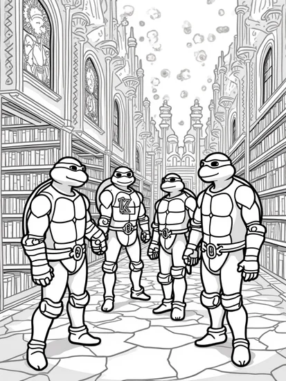 A coloring page of Teenage Mutant Ninja Turtles library