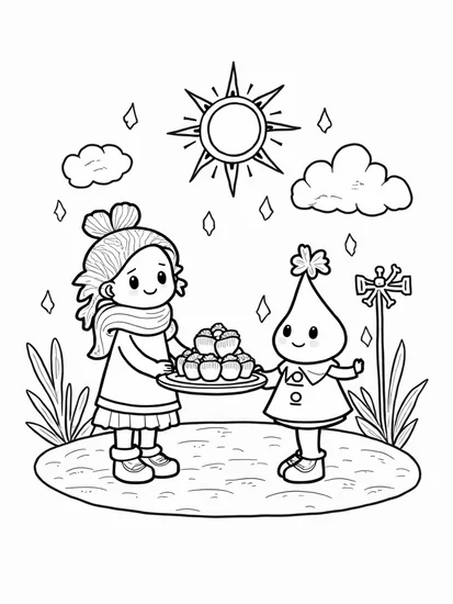 A coloring page of Weather characters Thanksgiving scene