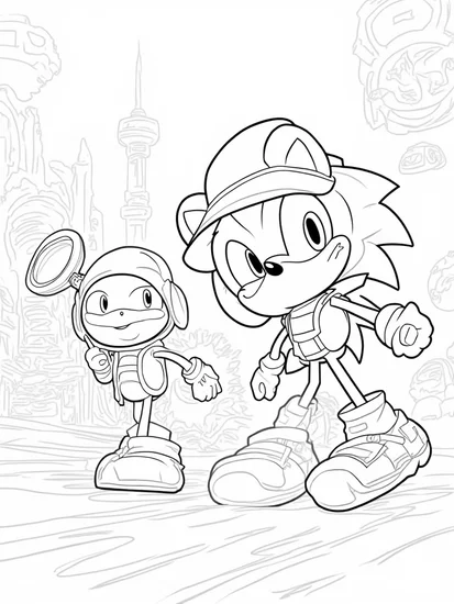 A coloring page of Super Sonic detective chase