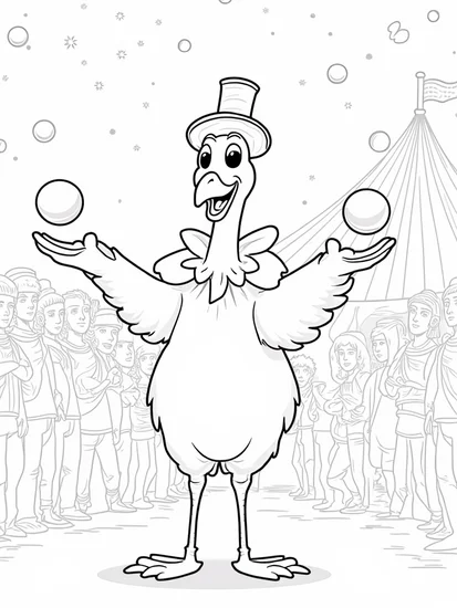 A coloring page of Turkey juggling at the circus