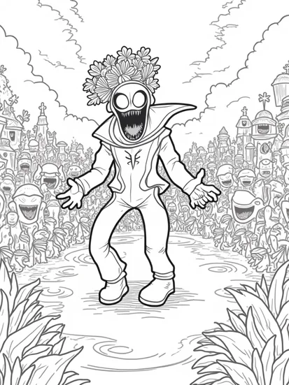 A coloring page of Venom hosting a harvest festival