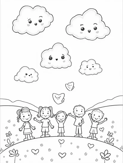 A coloring page of Clouds delivering love letters