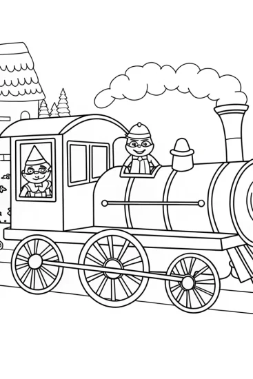 A coloring page of Turtles on a time-traveling train