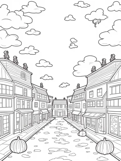 A coloring page of Thanksgiving in the upside-down town