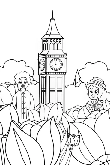 A coloring page of Super Sonic in a magical garden