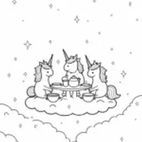 Unicorns having a tea party