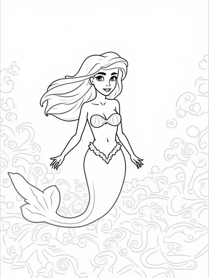 A coloring page of Mermaid navigating ocean currents