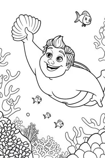 A coloring page of Hulk swimming in the underwater kingdom