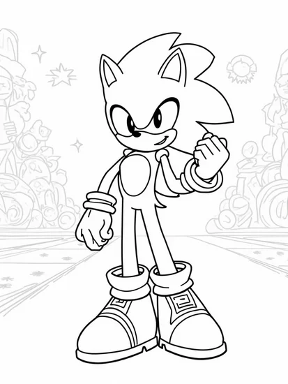 A coloring page of Super Sonic’s cosmic fashion show