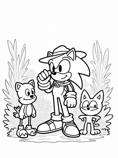 A coloring page of Super Sonic’s wildlife adventure