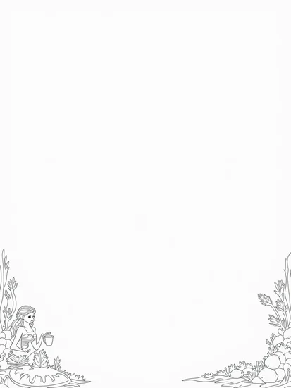 A coloring page of Little mermaid tea party