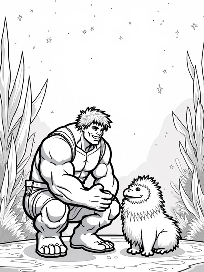 A coloring page of Hulk as a cosmic park ranger