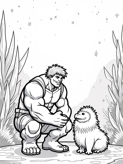 A coloring page of Hulk as a cosmic park ranger