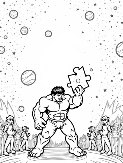 A coloring page of Hulk’s cosmic puzzle challenge
