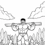 Hulk lifting a wooden beam