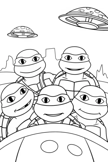 A coloring page of Teenage Mutant Ninja Turtles safari
