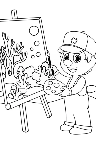 A coloring page of Yoshi painting underwater scene