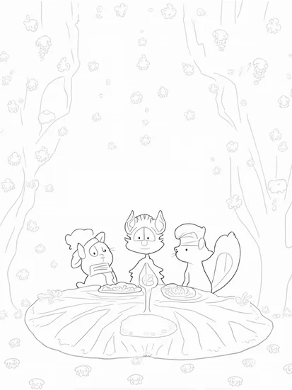 A coloring page of Thanksgiving celebration with friends
