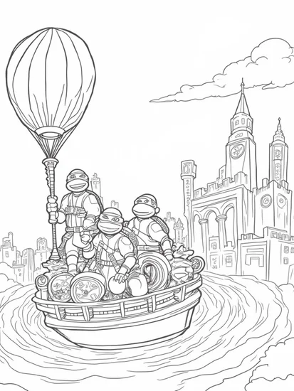 A coloring page of TMNT balloon race