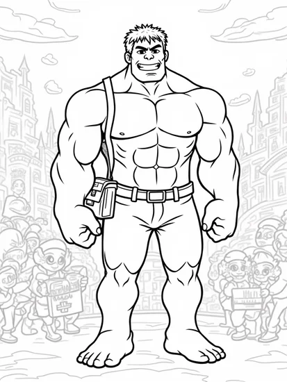A coloring page of Hulk as the galactic postmaster