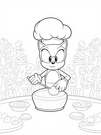 A coloring page of Super Sonic baking challenge