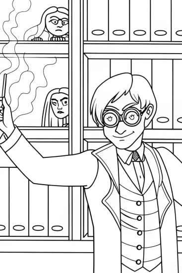 A coloring page of Venom as the librarian