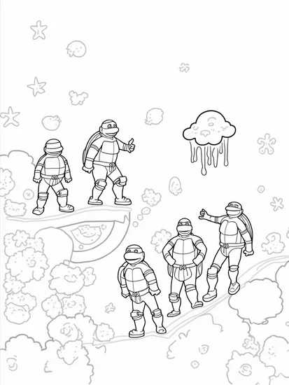 A coloring page of Teenage Mutant Ninja Turtles dreamscape