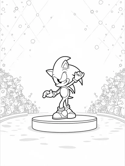 A coloring page of Super Sonic dance competition