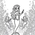 Mermaid concert in coral forest