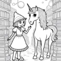 Unicorn in the enchanted bookstore