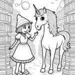 Unicorn in the enchanted bookstore