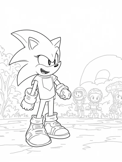 A coloring page of Super Sonic’s galactic sports day