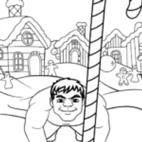 Hulk hiding in gingerbread village