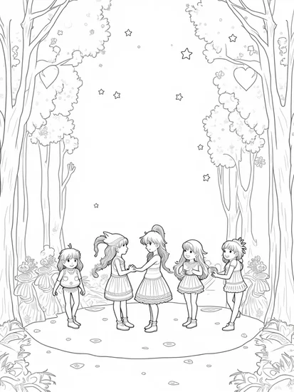 A coloring page of Magical love festival in the forest
