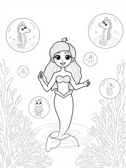 A coloring page of Little mermaid bubble parade