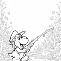 Yoshi fishing in an underwater forest