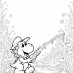 Yoshi fishing in an underwater forest