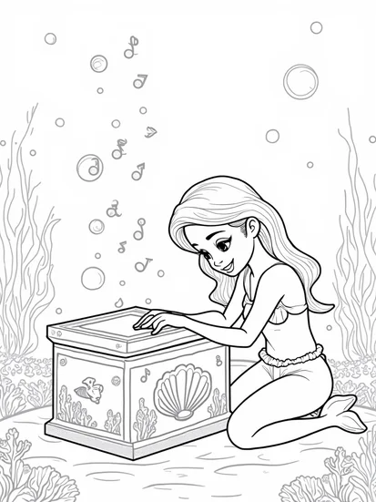 A coloring page of Little mermaid music box adventure