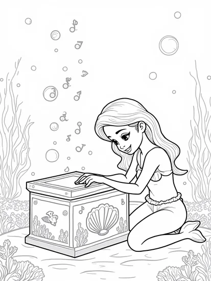 A coloring page of Little mermaid music box adventure