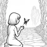 Wednesday Addams in a shadowy garden