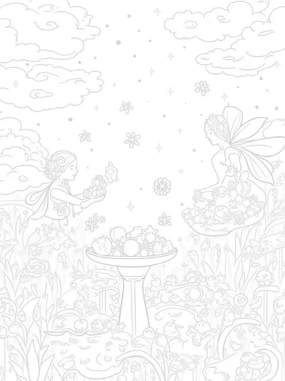 A coloring page of Thanksgiving in the Celestial Garden