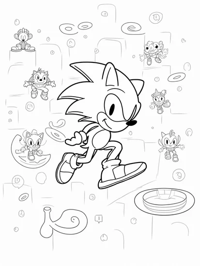 A coloring page of Super Sonic navigating a cosmic maze