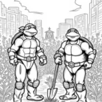 Turtles planting in the park