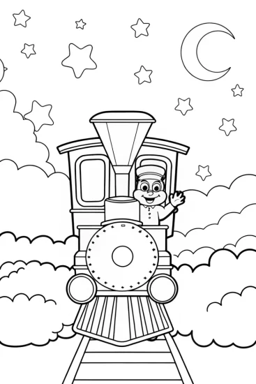 A coloring page of Yoshi’s train adventure