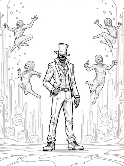 A coloring page of Venom as the spooky ringmaster